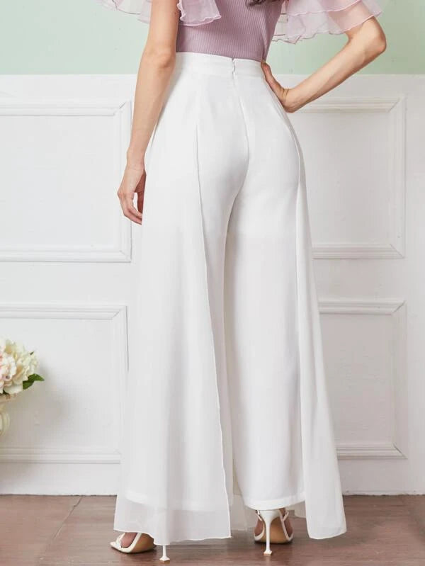 CM-BS425447 Women Elegant Seoul Style Zipper Back Wide Leg Pants With Cape