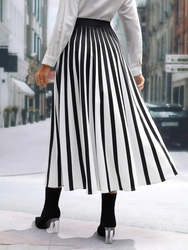 CM-BS945110 Women Casual Seoul Style High Waist Two Tone Pleated Skirt