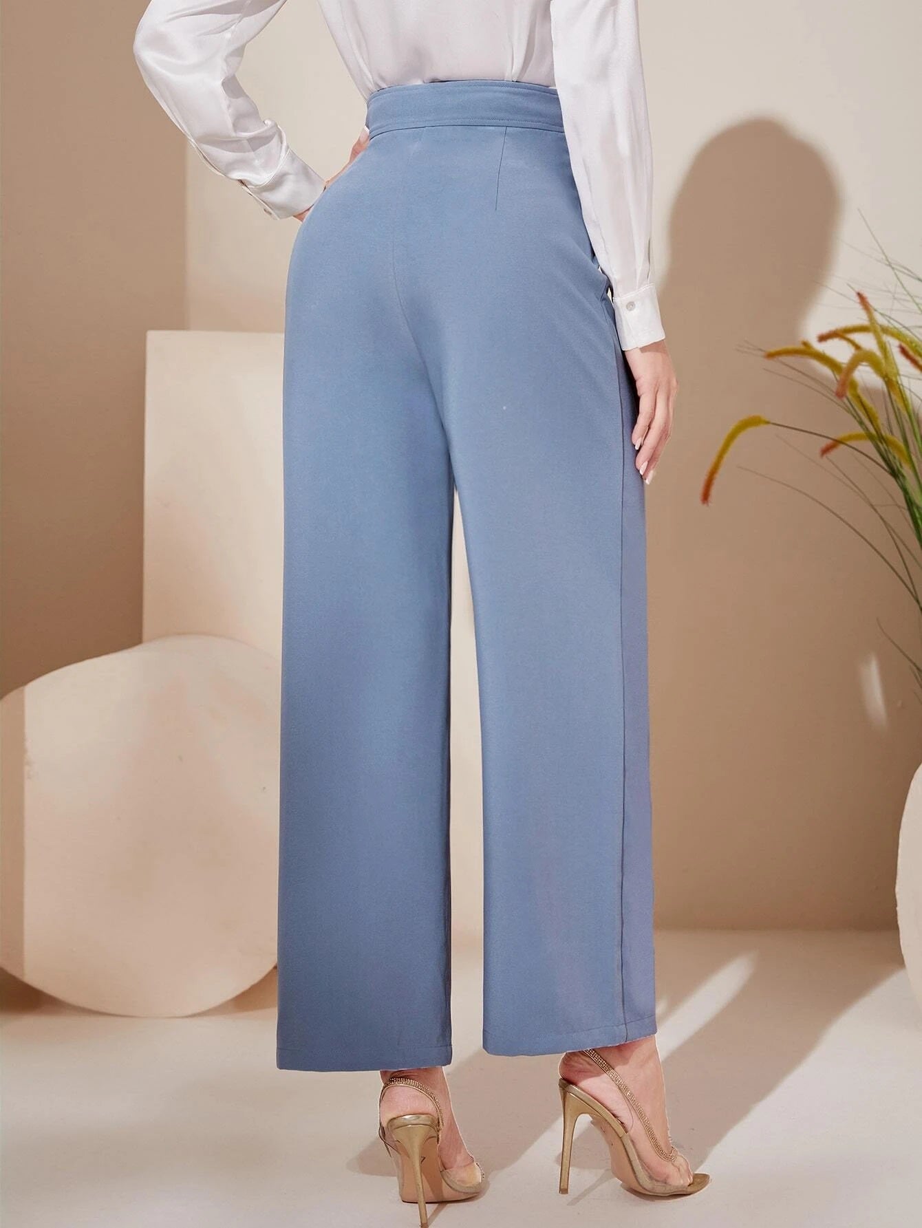 CM-BS441225 Women Elegant Seoul Style Asymmetrical Waist Button Front Wide Leg Pants