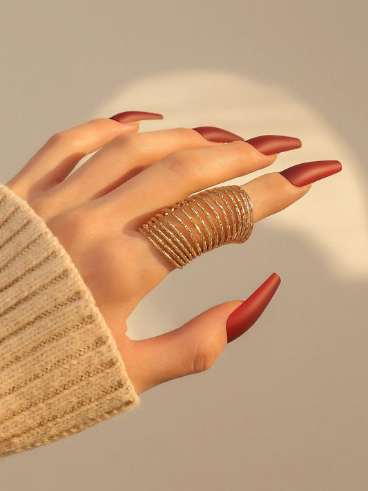 CM-AXS616400 Women Trendy Seoul Style Hollow Out Ring - Yellow Gold