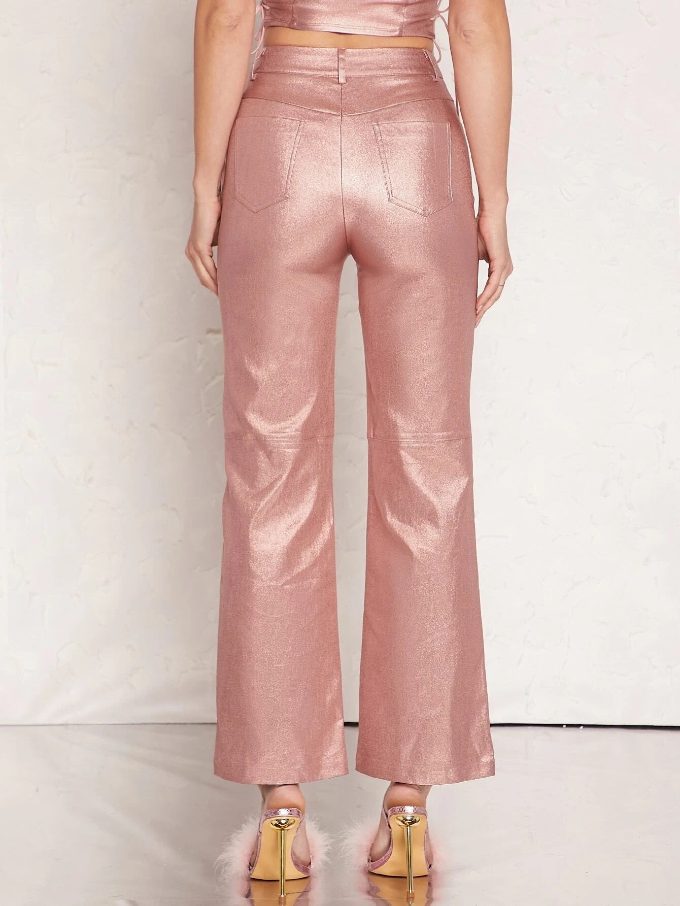 CM-BS609672 Women Elegant Seoul Style High Waist Straight Leg PU Leather Pants - Dusty Pink