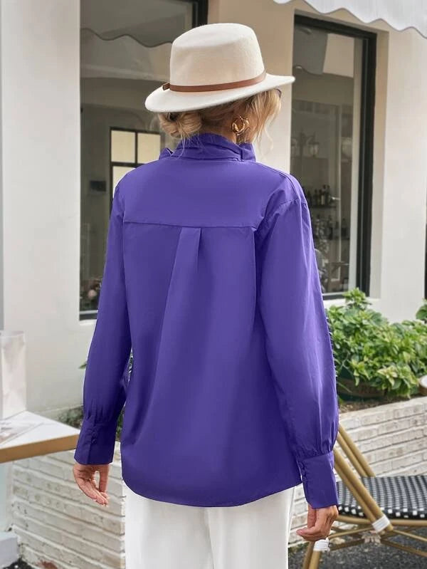 CM-TS466367 Women Elegant Seoul Style Solid Tie Front Long Sleeve Blouse - Purple