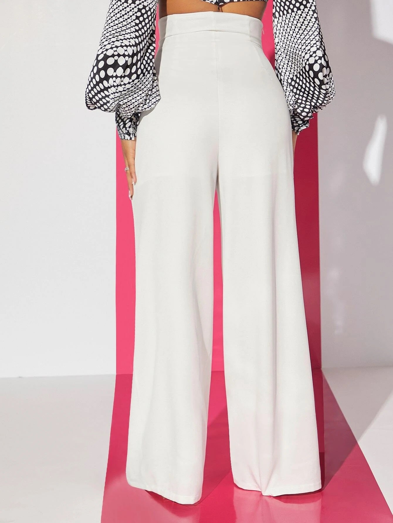 CM-BS159909 Women Elegant Seoul Style Lace Up Front Wide Leg Pants - White