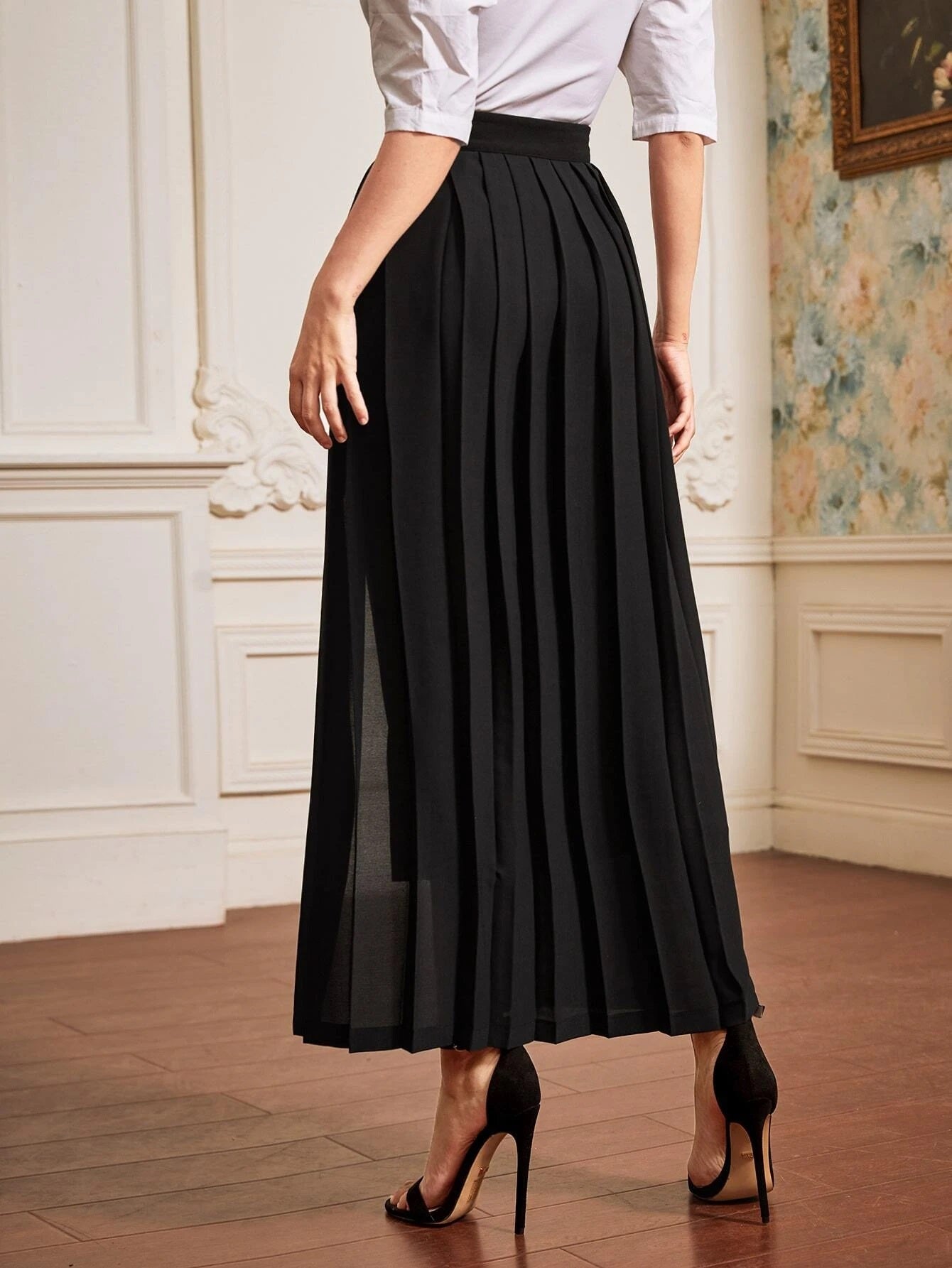 CM-BS083856 Women Elegant Seoul Style High Waist Solid Cropped Pants With Pleated Skirt