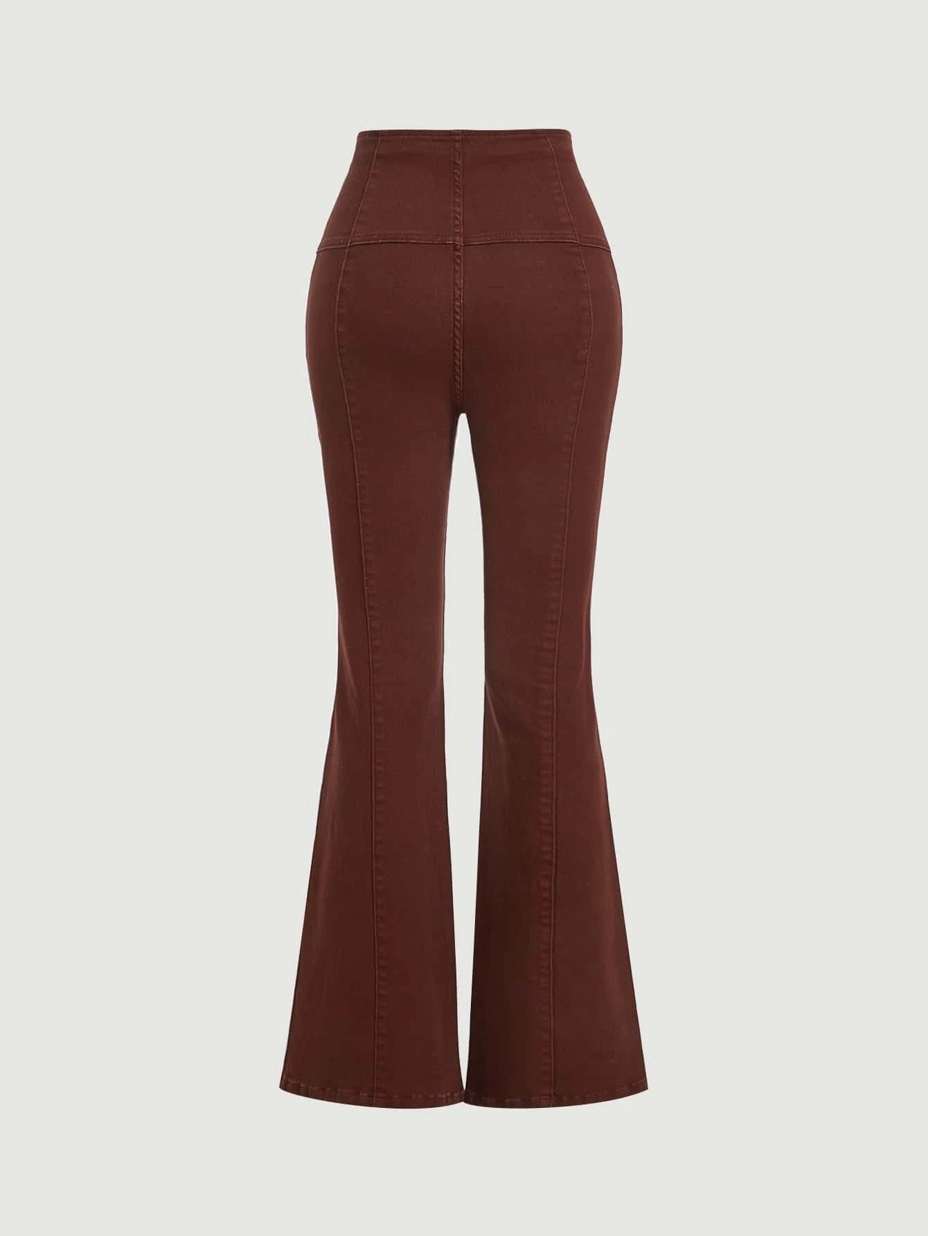 CM-BS626083 Women Casual Seoul Style Button Fly Flare Leg Jeans - Coffee Brown