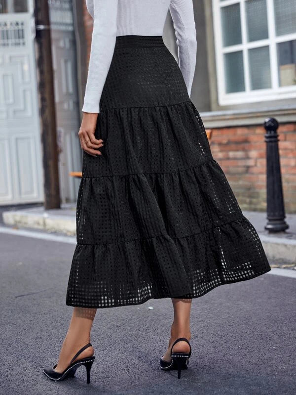 CM-BS895915 Women Elegant Seoul Style High Waist Ruffle Hem Skirt - Black