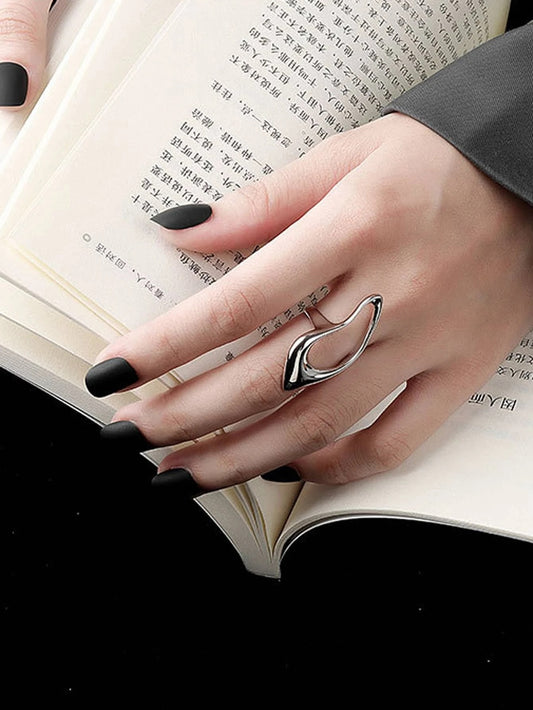 CM-AXS587551 Women Trendy Seoul Style Minimalist Cuff Ring - Silver