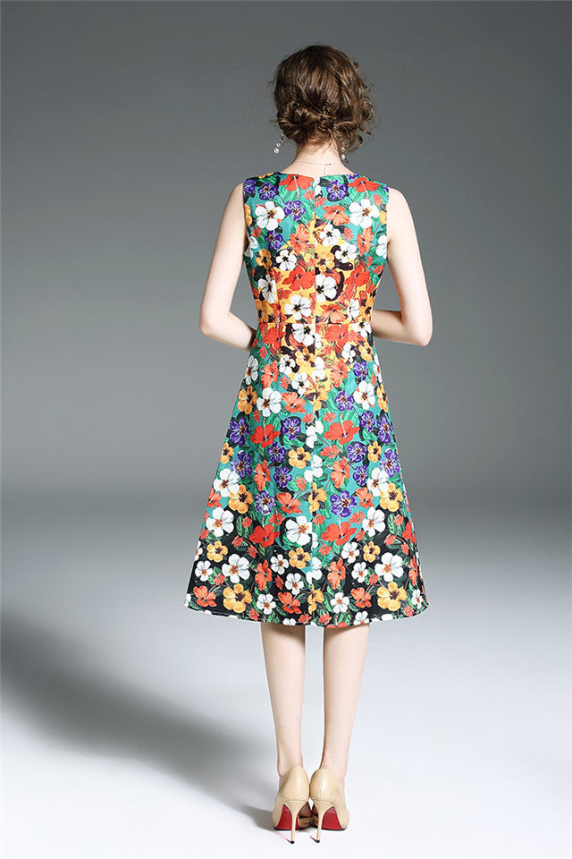 CM-DF031530 Women Summer Charming Jacquard Floral Sleeveless A-Line Dress