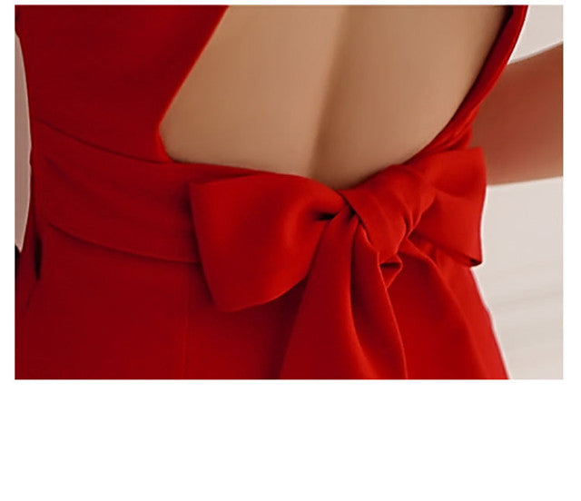 CM-DF032611 Women Seoul Style Backless Bowknot Skinny Tank Dress - Red