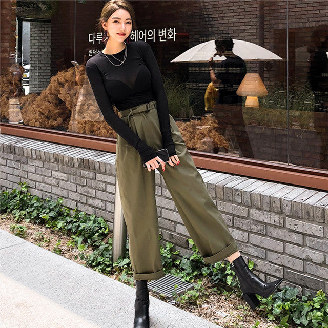 CM-SF082311 Women Casual Seoul Style Knitting Top With High Waist Long Pants - Set
