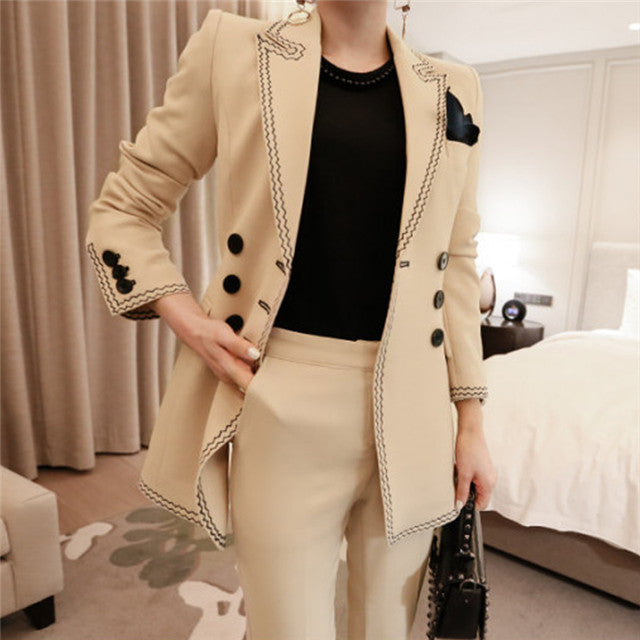 CM-SF082901 Women High Quality Tailored Collar Double-Breasted Slim Leisure Suits - Set