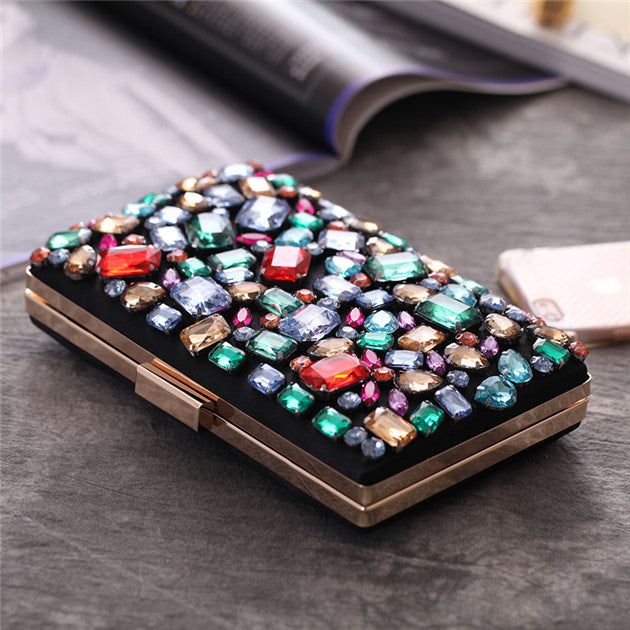 CM-BGF090115 Women Elegant Retro Style Colorful Rhinestones Clutch Bag