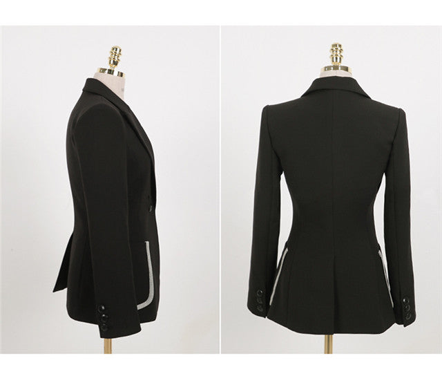 CM-SF091109 Women Elegant European Style Black Tailored Collar Slim Leisure Suits - Set