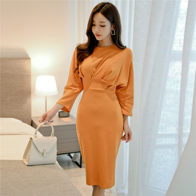 CM-DF092115 Women Casual Seoul Style Batwing Fitted Waist Skinny Dress