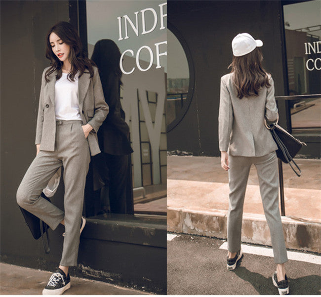 CM-SF092225 Women Casual Autumn Seoul Style Tailored Collar Slim Leisure Suits - Set