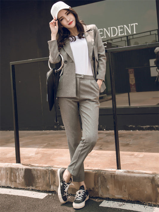 CM-SF092225 Women Casual Autumn Seoul Style Tailored Collar Slim Leisure Suits - Set