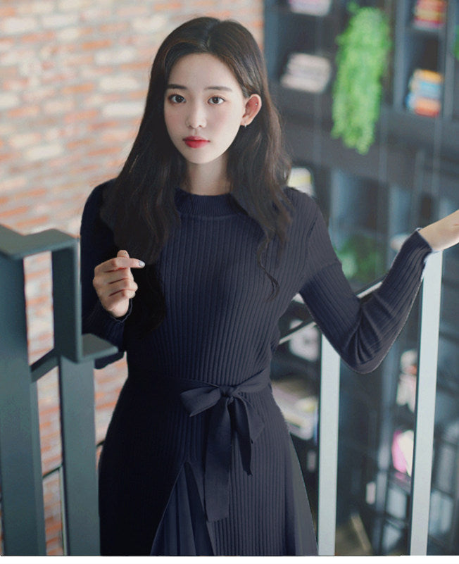CM-SF120406 Women Casual Seoul Style Black Knit Blouse With Gauze Fluffy Skirt - Set