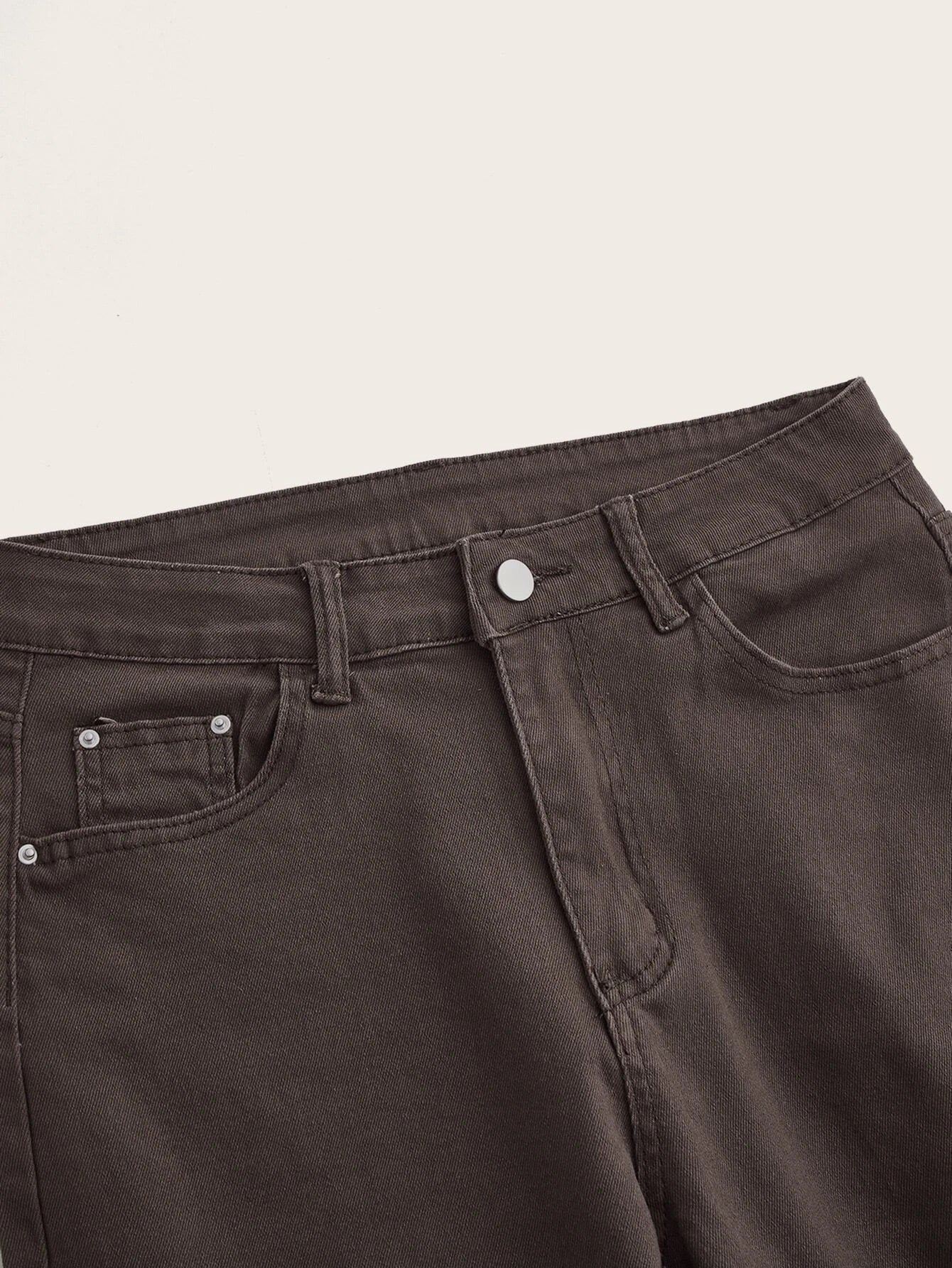 CM-BS258088 Women Preppy Seoul Style High Waist Ripped Raw Hem Flare Leg Jeans - Chocolate Brown