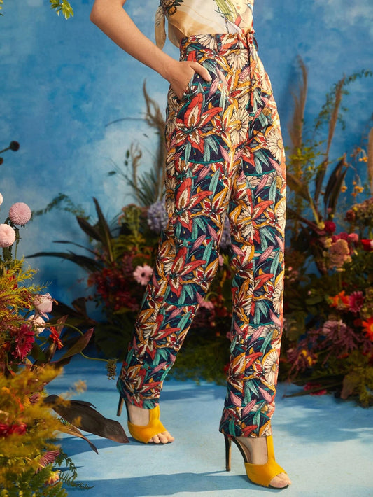 CM-BS325369 Women Trendy Bohemian Style High Waist Allover Print Slant Pocket Pants