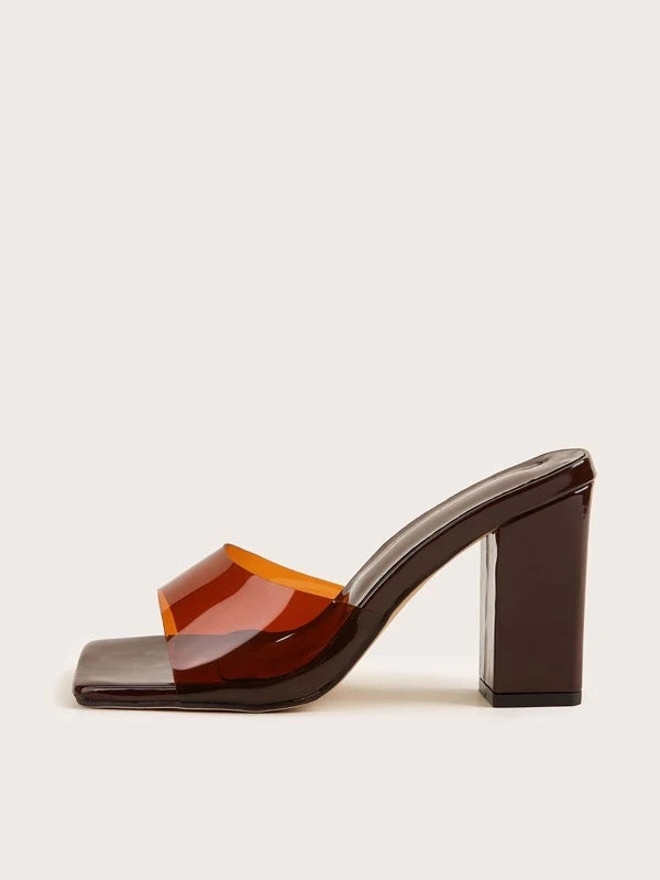 CM-SHS284459 Women Trendy Seoul Style Minimalist Chunky Heeled Mule Sandals - Brown