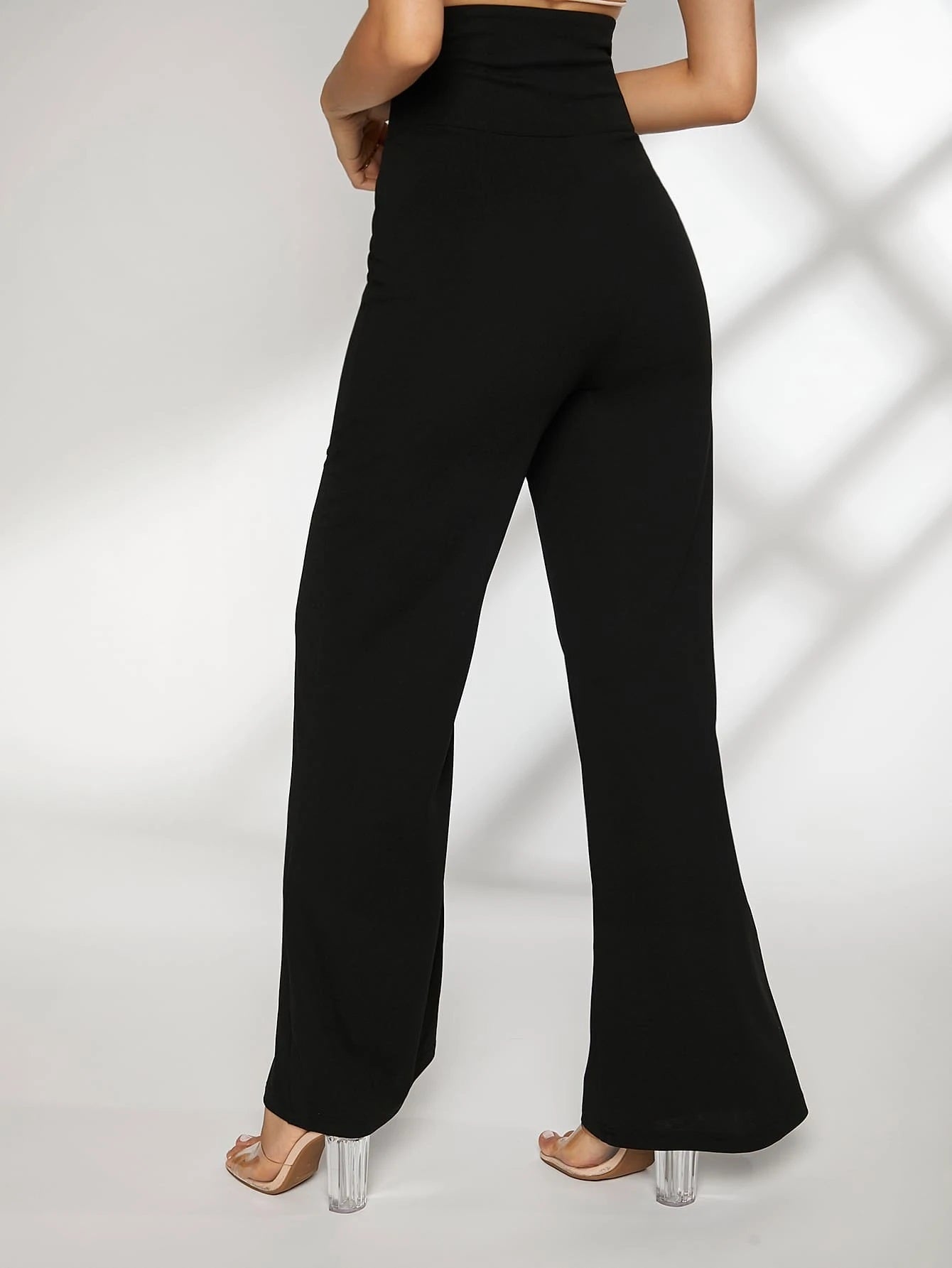 CM-BS521764 Women Elegant Seoul Style Lace Up Wide Waistband Palazzo Pants - Black