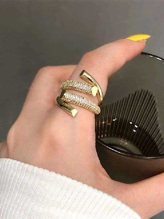 CM-AXS311691 Women Trendy Seoul Style Cubic Zirconia Decor Wrap Ring - Gold
