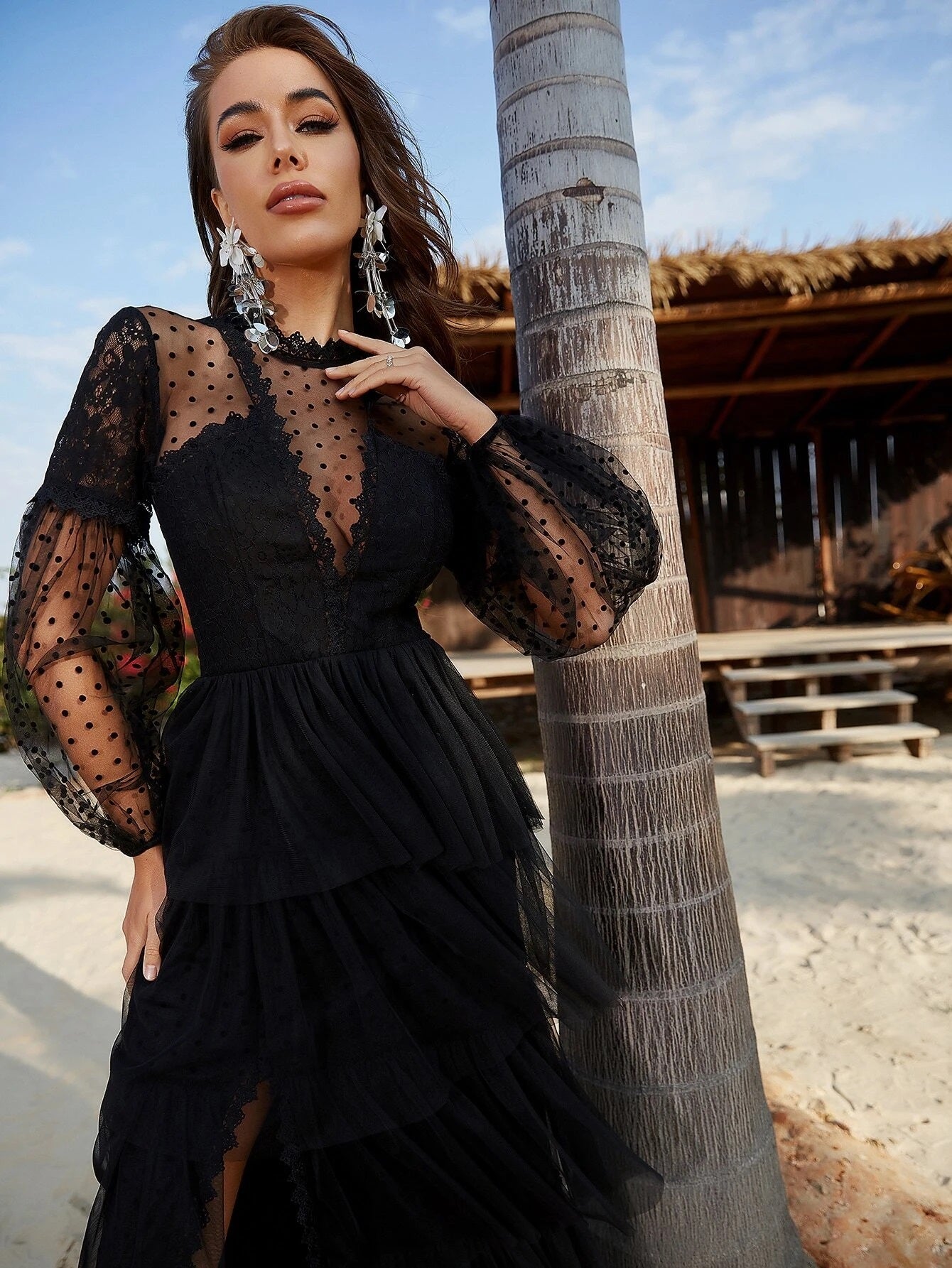 CM-DS488861 Women Elegant Seoul Style Lantern Sleeve Lace Trim Dobby M –  Carry Me PH