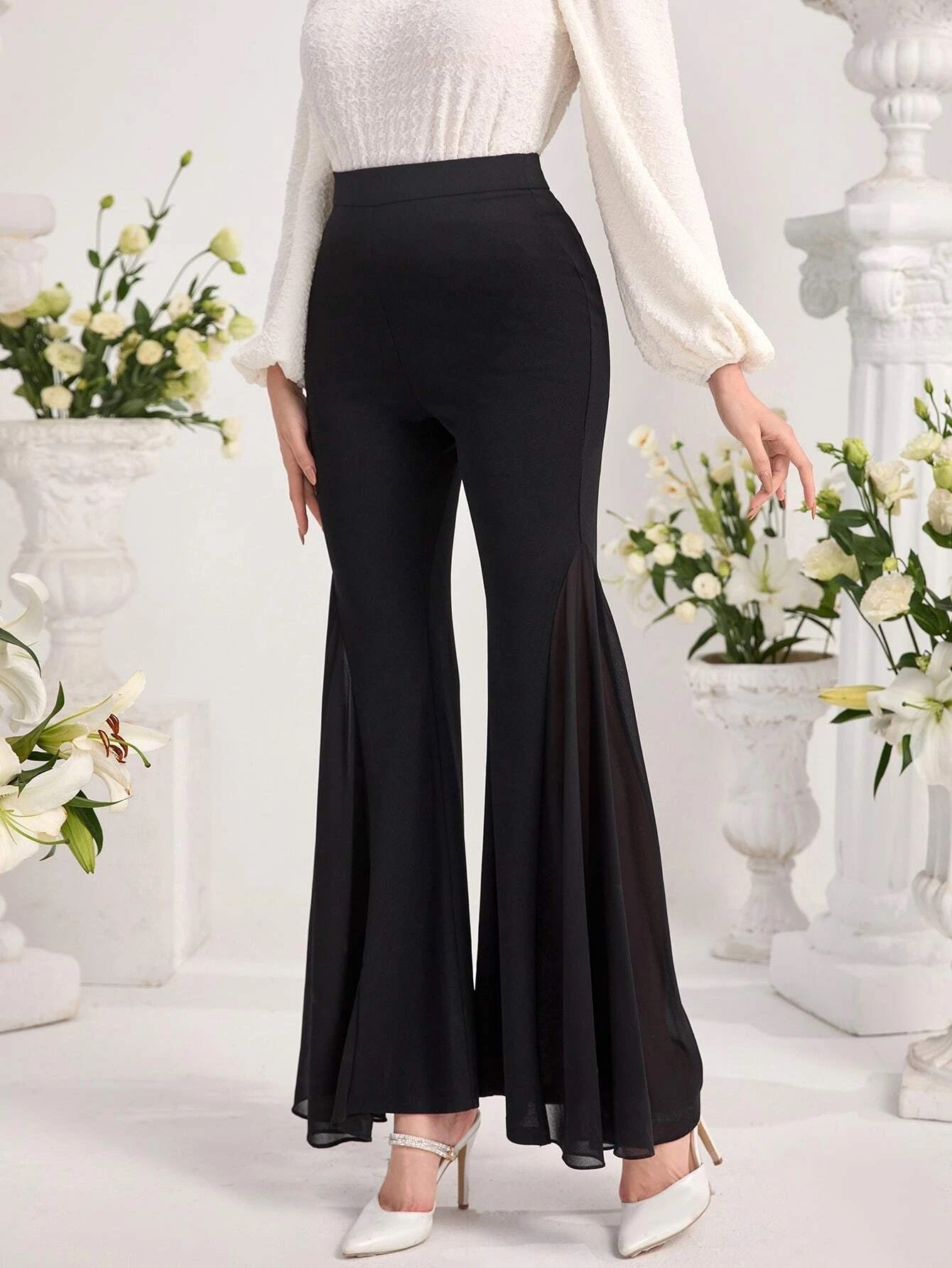 CM-BS380251 Women Elegant Seoul Style High Waist Flare Leg Pants - Black