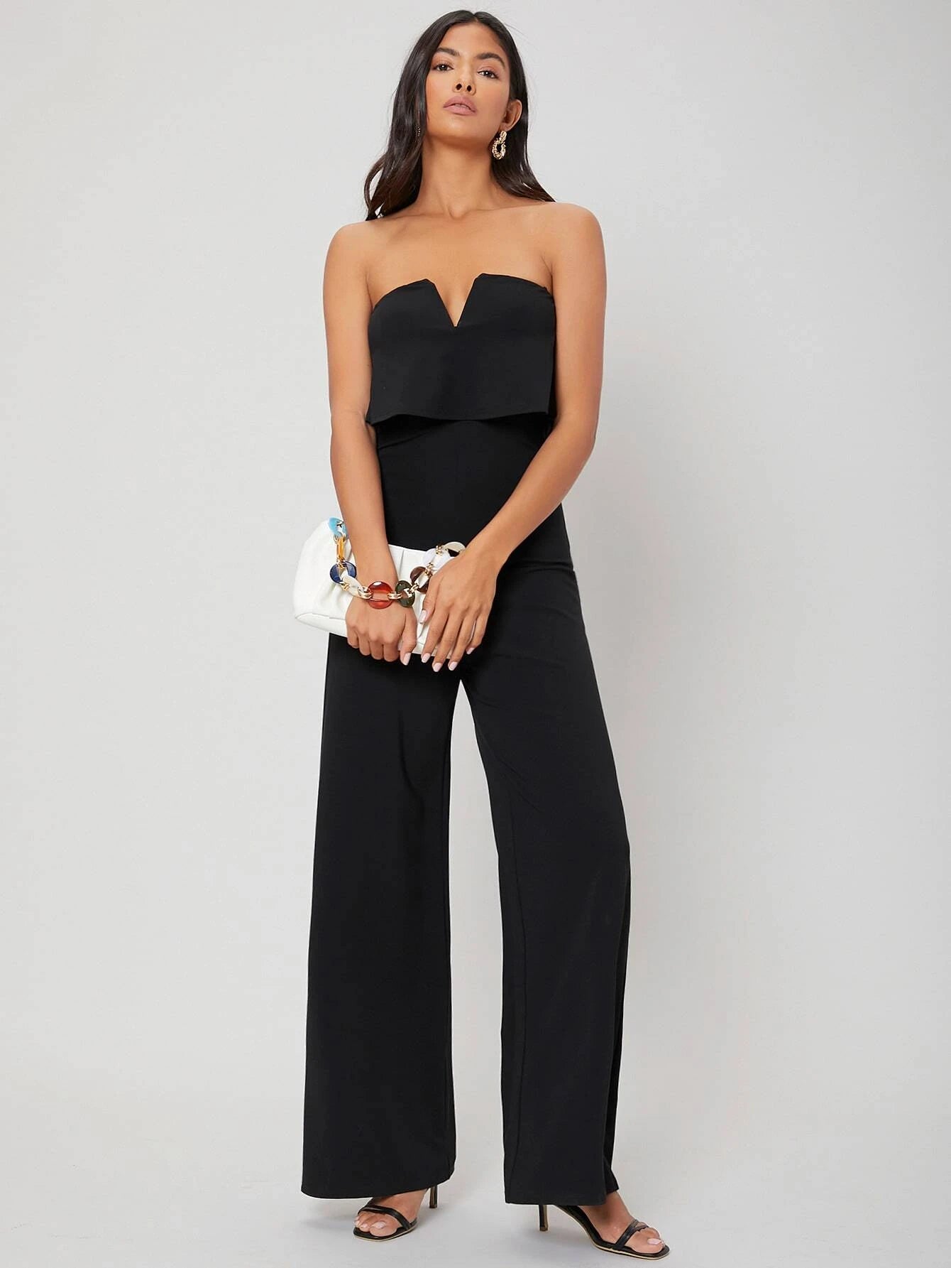 CM-JS126427 Women Elegant Seoul Style Tube V-Bar Sleeveless Jumpsuit - Black