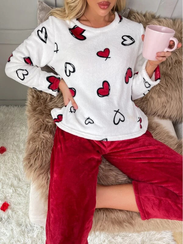 CM-LS538775 Women Trendy Seoul Style Heart Print Pajama Set