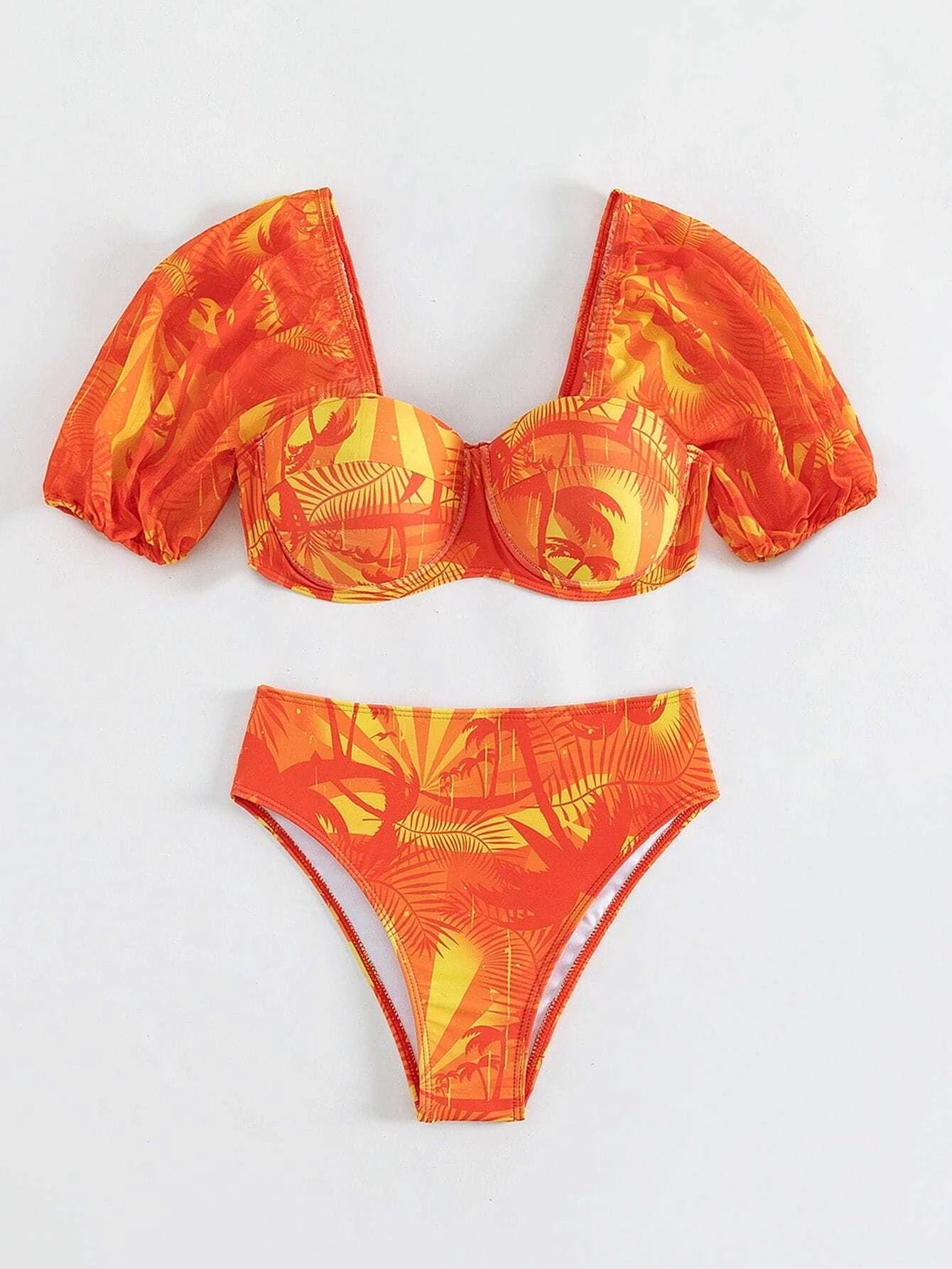 CM-SWS852355 Women Trendy Seoul Style Tropical Print Underwire Bikini Swimsuit