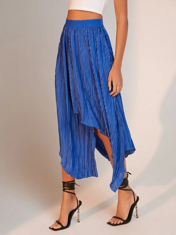 CM-BS133918 Women Elegant Seoul Style Asymmetrical Hem Solid Skirt - Royal Blue