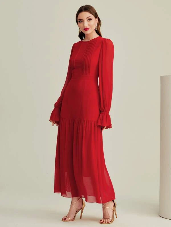 CM-DS788999 Women Elegant Seoul Style Ruffle Trim Flounce Sleeve Dress