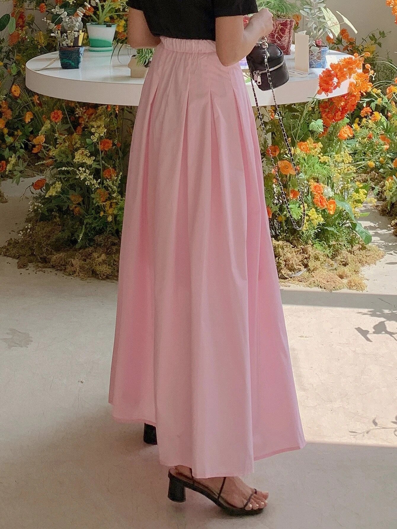 CM-BS896969 Women Elegant Seoul Style Solid High Waist Flare Skirt - Baby Pink