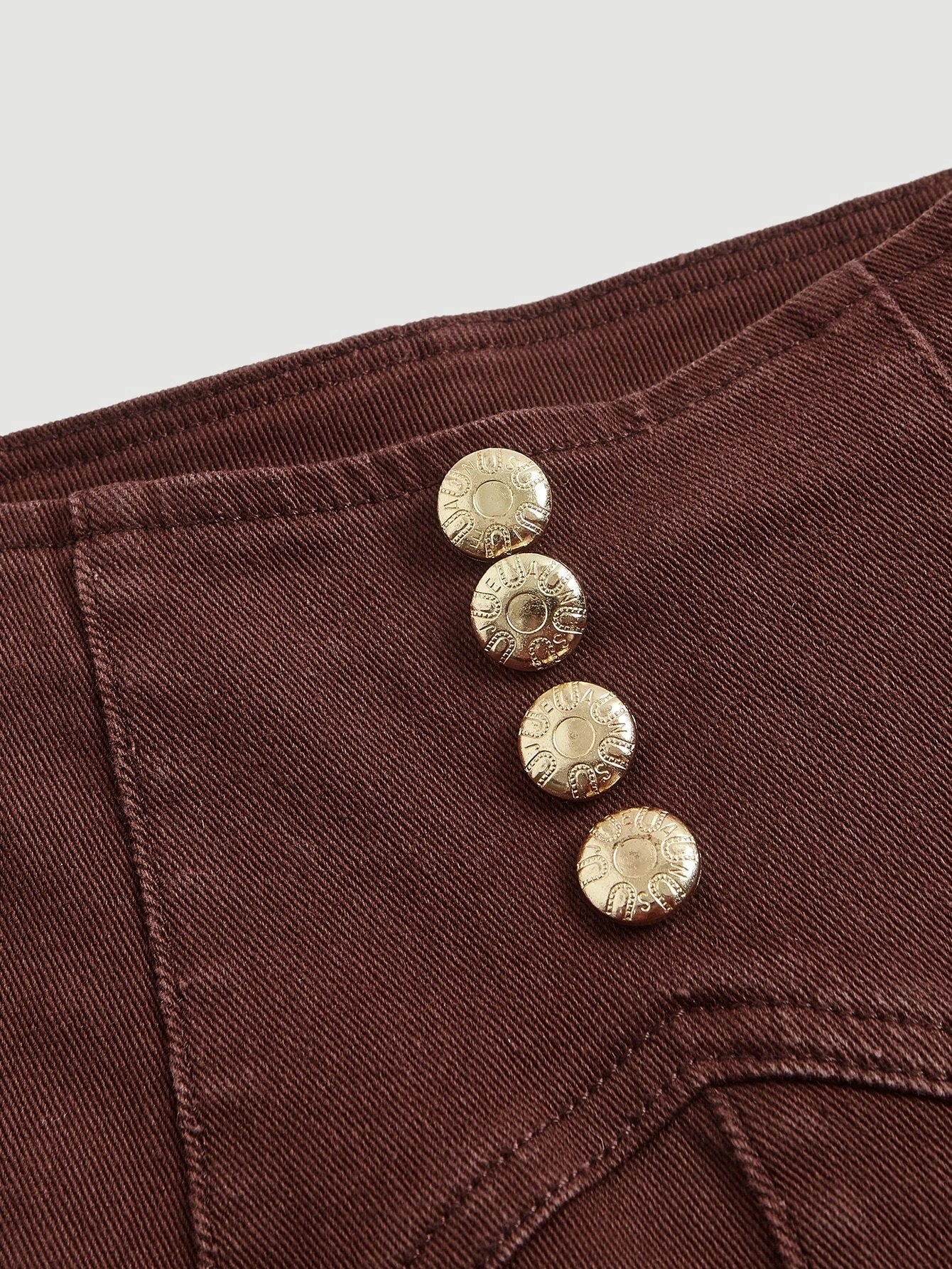 CM-BS626083 Women Casual Seoul Style Button Fly Flare Leg Jeans - Coffee Brown