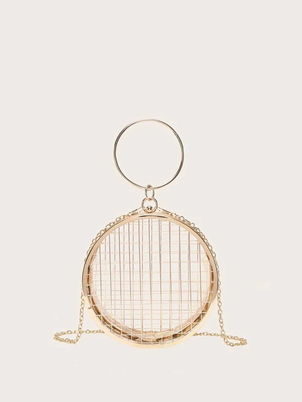 CM-BGS363163 Women Trendy Seoul Style Mini Hollow Out Chain Circle Bag - Gold