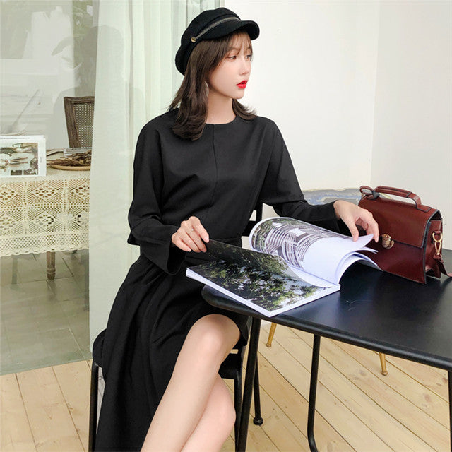 CM-SF122009 Women Elegant Seoul Style Black Long Sleeve Top With Beads Mini Skirt - Set
