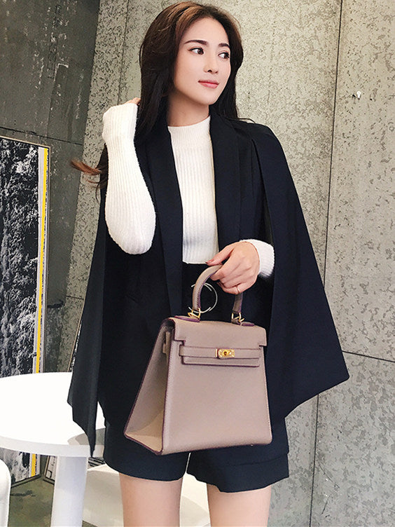 CM-SF010601 Women Elegant Seoul Style Black Wraps Coat With Short Pants - Set