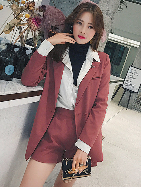 CM-SF010606 Women Elegant Seoul Style Turndown Collar Short Leisure Suits - Set