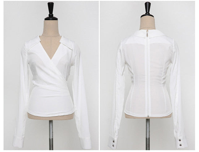 CM-SF031530 Women Elegant Seoul Style V-Neck Top With High Waist Fishtail Skinny Skirt - Set
