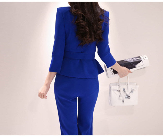 CM-JF041207 Women Elegant Seoul Style Flouncing High Waist Slim Long Jumpsuit - Blue