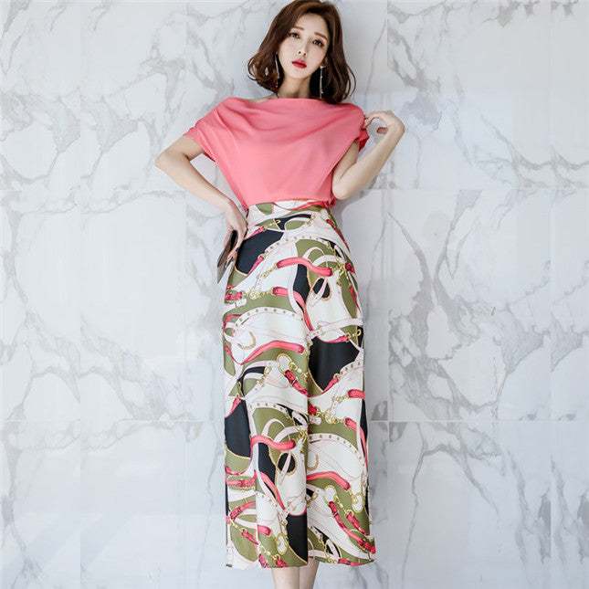 CM-SF050321 Women Casual Seoul Style Boat Neck Blouse With High Waist Long Skirt - Set