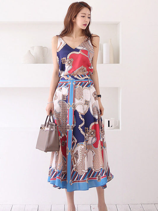 CM-SF053101 Women Casual Seoul Style Floral Camisole With Flouncing Long Skirt - Set