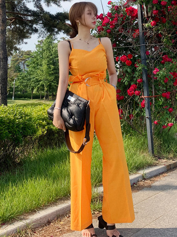 CM-SF070528 Women Casual Seoul Style Summer Top With Tie High Waist Wide-Leg  Pants - Set
