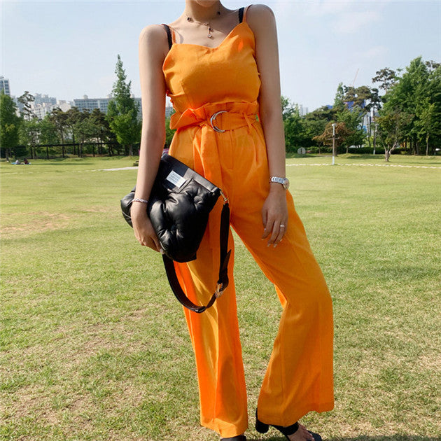 CM-SF070528 Women Casual Seoul Style Summer Top With Tie High Waist Wide-Leg  Pants - Set