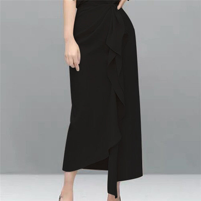 CM-SF072102 Women Elegant Seoul Style Black Off Shoulder Blouse With Flouncing Long Skirt - Set