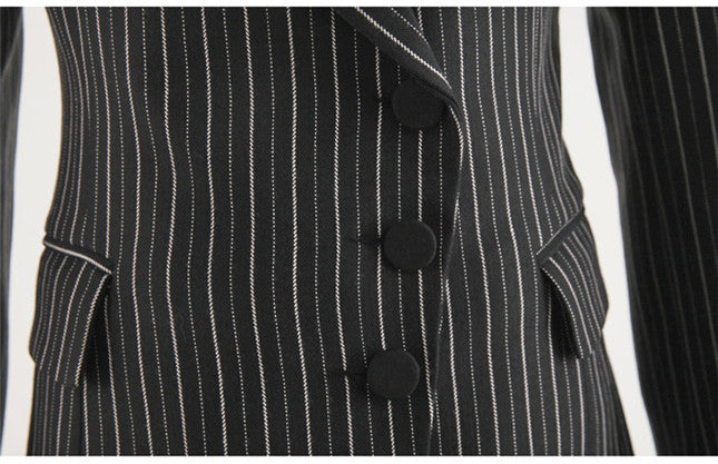 CM-SF091730 Women Elegant Seoul Style Long Sleeve Tailored Collar Stripes Leisure Suits - Set