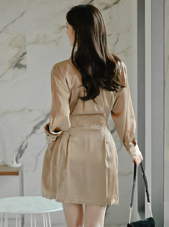 CM-DF103107 Women Casual Seoul Style Long Sleeve Single-Breasted Shirt A-Line Dress