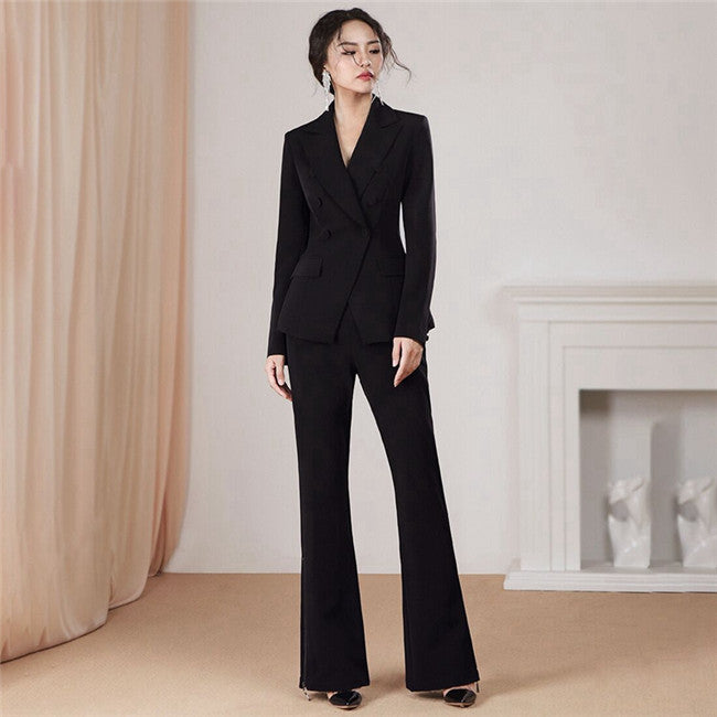 CM-SF111218 Women Elegant European Style Tailored Collar High Waist Slim Leisure Suits - Set