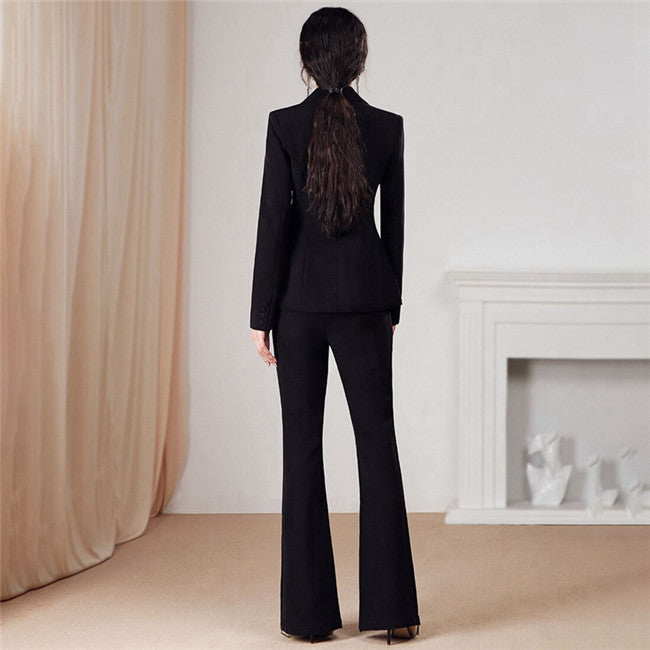 CM-SF111218 Women Elegant European Style Tailored Collar High Waist Slim Leisure Suits - Set